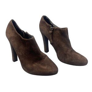 Lauren Ralph Lauren Janae Brown Bootie side zip chunk 3.5 heel size 8.5 READ